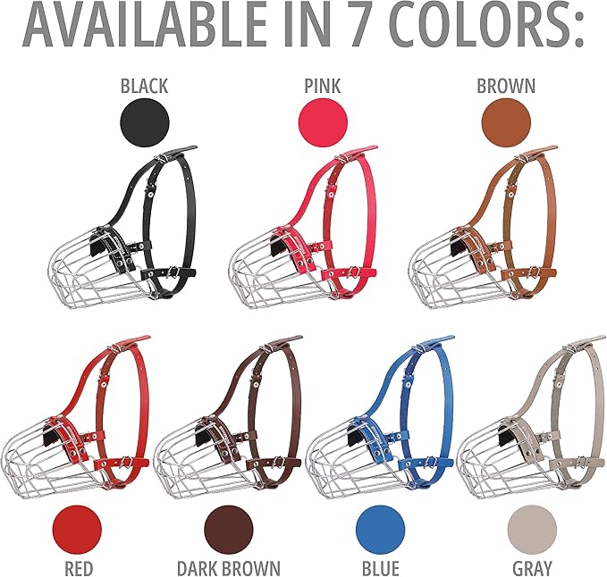 BRONZEDOG Pitbull Dog Muzzle Breathable Metal Basket for Large Dogs Amstaff Staffordshire Terrier Biting Chewing Barking (Leather, Blue)