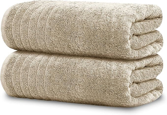 Tens Towels Pack of 2 Extra Large Bath Sheets 35 x 70 Inches, 100% Cotton, Larger & Lighter Weight, Quicker to Dry, Super Soft & Absorbent, Oversized Bath Towels, Beige