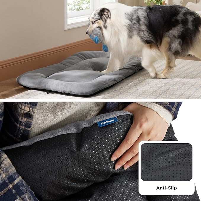 Bedsure Washable Dog Crate Pad for Small Dogs, Anti-Slip Puppy Kennel Dog Bed for Crate - Ultra Soft Fleece Flat Thin Pet Mat (Not Chew Proof), Light Grey 23"x17"