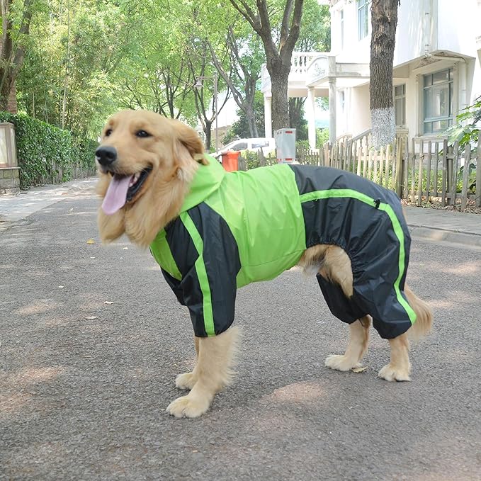 Lovelonglong Dog Hooded Raincoat, Small Dog Rain Jacket Poncho Waterproof Clothes with Hood Breathable 4 Feet Four Legs Rain Coats for Small Dogs Green L