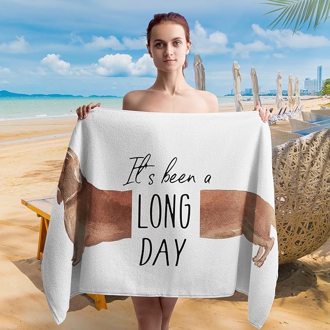 Funny Dachshund Dog Beach Towel Gifts for Dog Lovers Owner, Cute It's Been A Long Day Microfiber Quick Dry Travel Sand Free Beach Towels Oversized Decor for Bathroom Swimming Pool 30x60 Inch