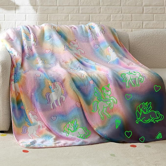 Bedsure Unicorn Glow in The Dark Blanket - Pink Blanket for Girls Kids Age 3-12 as Unicorn Birthday Gift, GentleSoft Cozy Cute Throw for Couch Sofa Bed Home Decor, 50x60