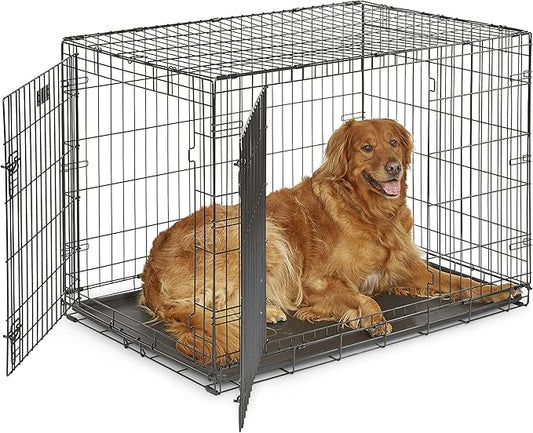 MidWest Homes for Pets 42-Inch iCrate for Large Breeds, 71-90 lbs, Double Door Folding Dog Crate with Divider Panel, Leak-Proof Tray & Secure Latches, Portable, Durable & Easy to Assemble