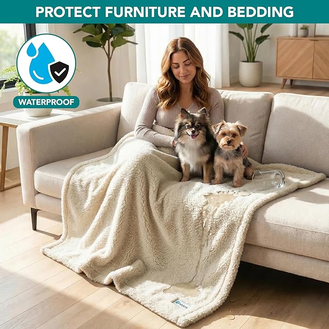 PetAmi Fluffy Waterproof Dog Blanket for Small Medium Dogs, Soft Warm Pet Sherpa Throw Pee Proof Couch Cover, Reversible Cat Puppy Bed Blanket Sofa Protector, Plush Washable Pad (Beige Cream, 29x40)