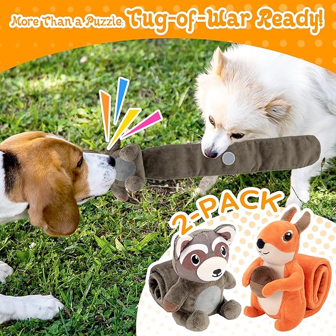 2-Pack Plush Dog Puzzle Toys, Squeaky Crinkle Snuffle Interactive Dog Treat Hider Toy, Boredom Buster & Mental Stimulate Dog Enrichment Foraging Training Toys for Small, Medium & Large Dogs