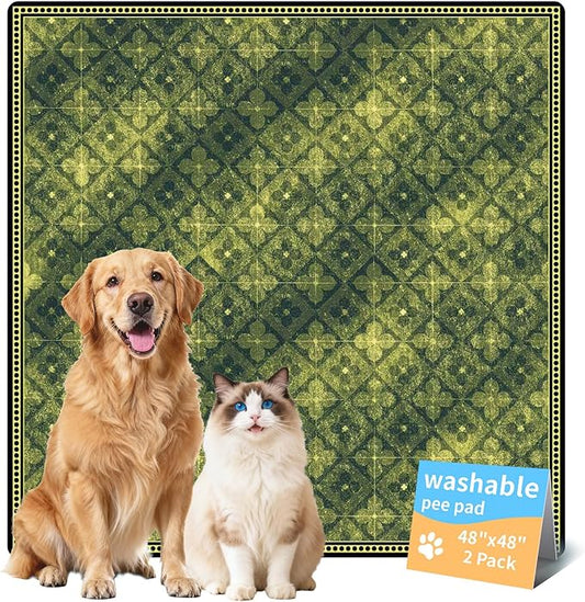 Washable Pee Pads for Dogs, Reusable Puppy Potty Training Pads, Ultra-Absorbent Thick Waterproof Leak-Proof Non-Slip Pads & Mat for Crate, Playpen, Floor, Whelping & Housebreaking , 2 Pack 48"x48"