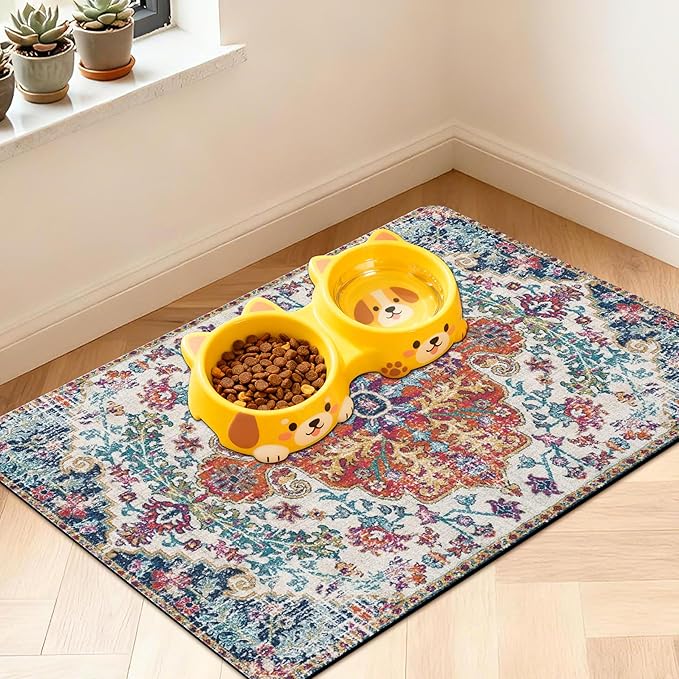 Pet Feeding Mat for Floors Waterproof Dog Mat for Food and Water Absorbent Quick Dry Non Slip mat for Cat Bowls