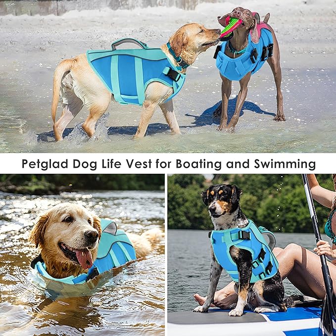 Dog Life Jacket, High Buoyancy Dog Life Vest with Handle for Swimming Boating, Adjustable Swimming Vest with Reflective Trim for Small Medium Large Dogs - Blue, L