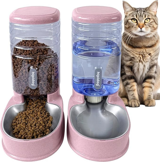 Cats Dogs Automatic Food Feeder and Water Dispenser Set 3.8L with Stainless Steel Bowl