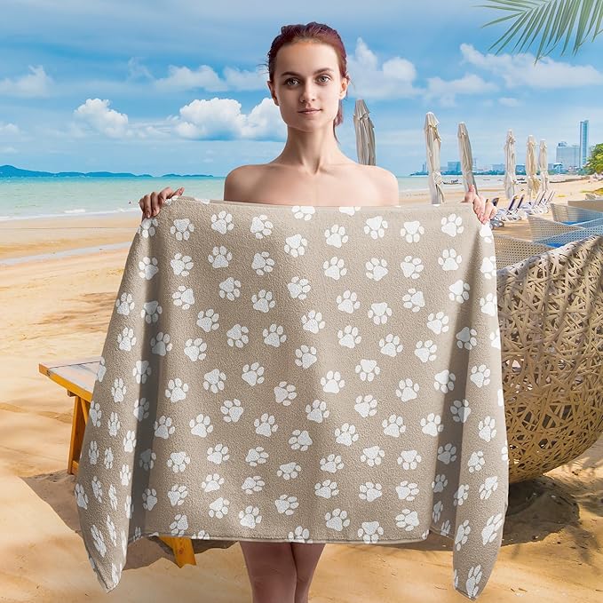 Brown Paws Dog Pet Beach Towel Gifts for Women Dog Lovers Owner, Funny Cute Quick Dry Travel Sand Free Beach Towels Oversized Decor for Bathroom Swimming Pool 30x60in
