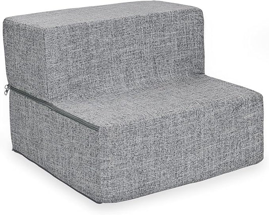 Best Pet Supplies Dog Stairs & Steps - Foam Steps for Small Dogs & Cats, Non-Slip Indoor Balanced Pet Step Support, Dog Ramp, No Assembly, Ash Gray Linen, Foldable 2-Step (12-inch Height)