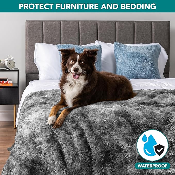 PetAmi Waterproof Dog Blanket for Medium Large Dogs, Calming Fleece Cat Blanket, Couch Protector Washable Sherpa Faux Fur Pet Throw for Puppy, Soft Reversible Leakproof 40x60 Tie-Dye Gray