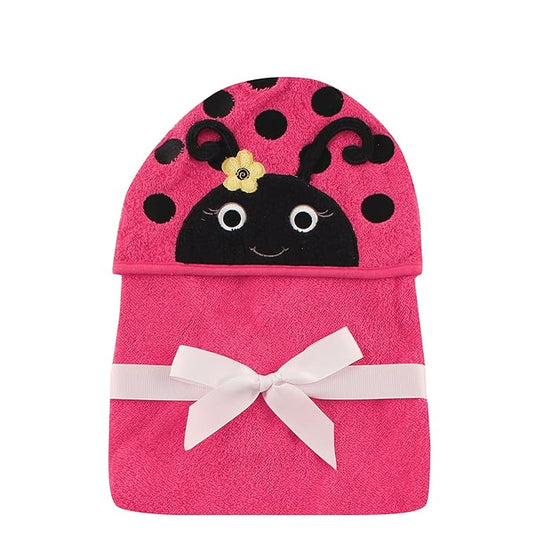 Hudson Baby Unisex Baby Cotton Animal Face Hooded Towel, Ladybug, One Size