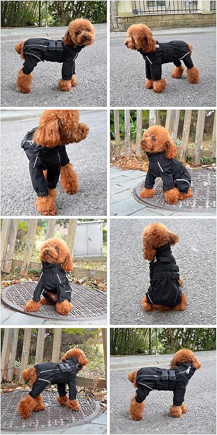 Lovelonglong Waterproof Dog Raincoat – 5-Leg Full Body Dog Rain Suit with Reflective Strips & Leash Opening, Outdoor Dog Jacket for Rainy Weather