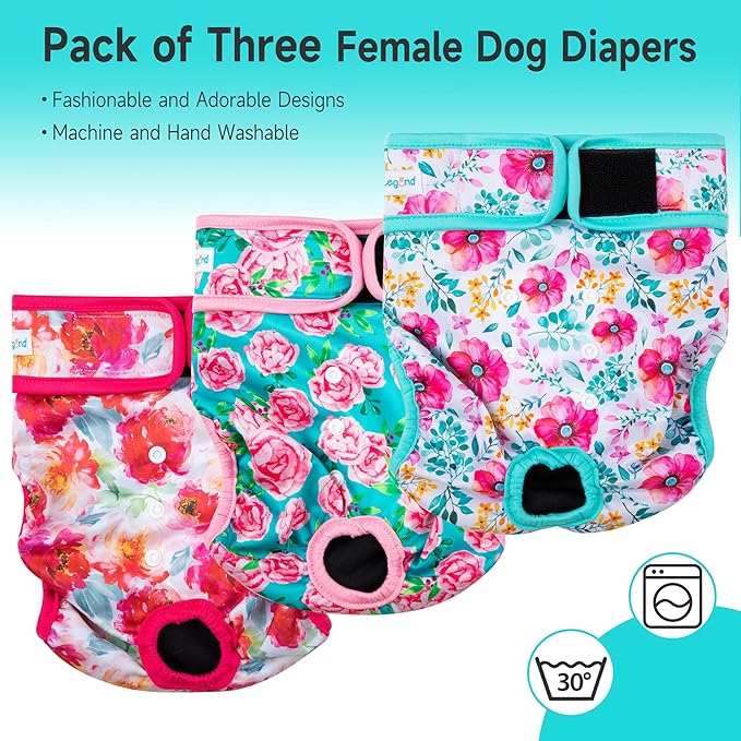 Paw Legend Washable Reusable Female Dog Period Diapers for Heat Doggie Puppy Diapers for Female Dogs (3 Pack, X-Small)