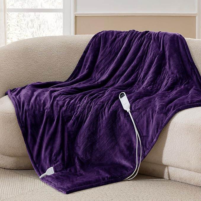 Bedsure Heated Blanket Throw Blanket - Fast Heating Electric Blanket, Soft Flannel Throw with 6 Time Settings(Up to 10H), 6 Heating Settings, Gifts for Grandma & Grandpa & Seniors (50"x60", Purple)
