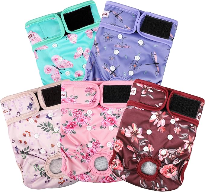 Washable Reusable Female Dog Diapers(5 Pack) Small Medium Large Doggie Puppy & Doggy Dog Diaper, Period Panties in Heat X-Large Butterflies and Dragonflies