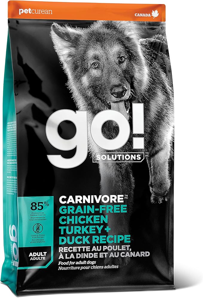 Go! Solutions Carnivore Chicken, Turkey + Duck Grain-Free Dry Adult Dog Food, Our Highest-Protein Kibble Made with Real Meat & Fish, Pumpkin & Probiotics for Good Digestion, 3.5 lb Bag