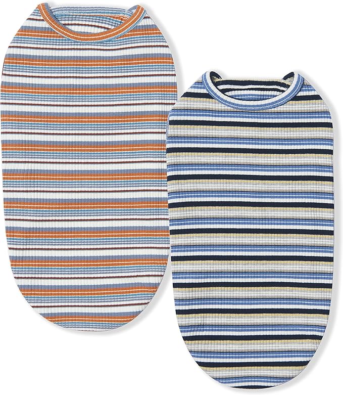 Dog Shirts Vest Cotton Striped T-Shirt, Sleeveless Stretchy Pet Clothes for Small Dogs, 2-Pack Soft Breathable Puppy Tank Top Cat Tee (XX-Large, Blue,Yellow)