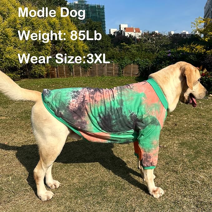 Dog Cotton Green Orange Tie Dye T-Shirts Soft and Stretchy Breathable Pet Shirt Pajamas Pets Clothes for Large Dogs (GreenOrange, XXL)