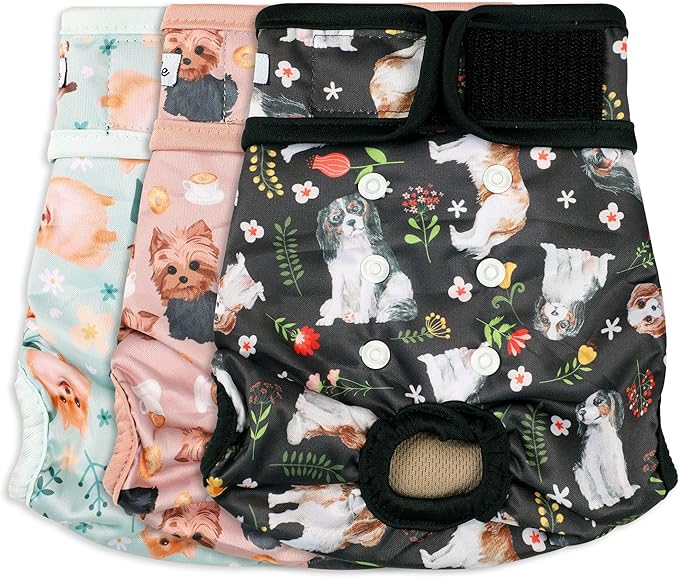 Dog Diapers Female(3 Pack) - No Leak Reusable Diapers for Doggy Female in Period - Highly Absorbent Dog Heat Panties with Adjustable Snaps Cute Dogs L