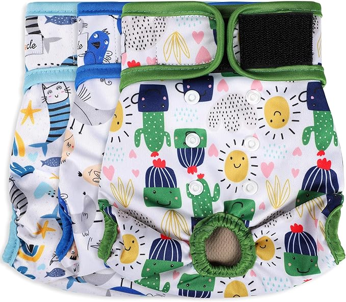 Washable Female Dog Diapers - Premium Reusable Diapers for Doggie in Heat - Highly Absorbent Dog Diapers Female for Pet Incontinence with Adjustable Snaps (Cactus，S)