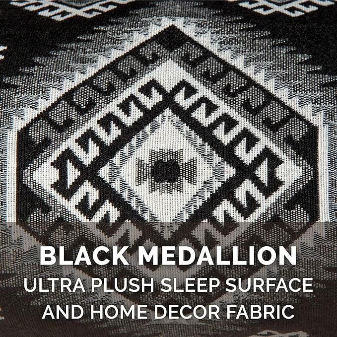 Furhaven Pillow Dog Bed for Large Dogs w/ Removable Bolsters & Washable Cover - Plush & Southwest Kilim Woven Decor Sofa - Black Medallion, Jumbo/XL