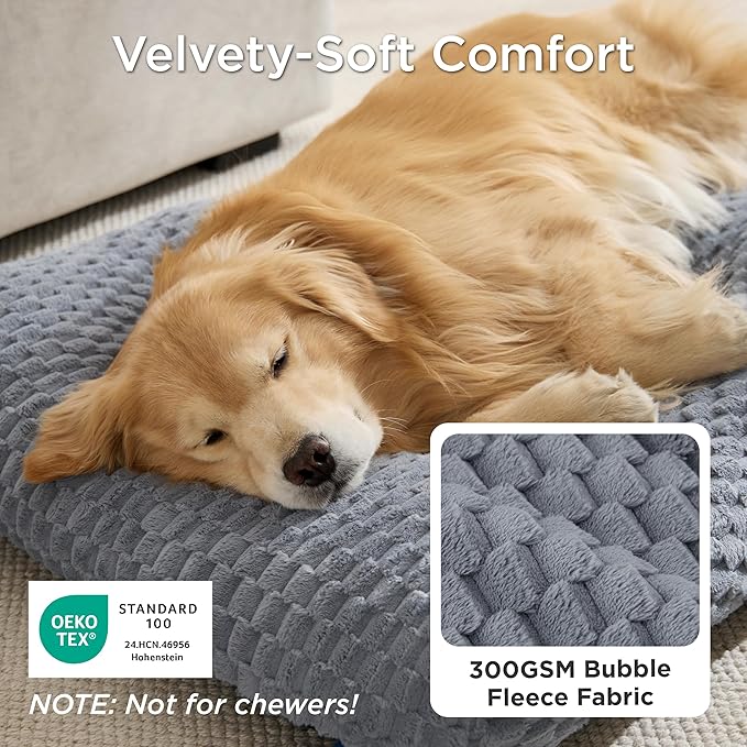 Bedsure XXL Washable Dog Bed for Crate, Soft Fluffy Bubble Fleece Pet Bed Mat for Deep Sleep, Non-Slip and Machine Washable Kennel Sleeping Pad for Extra Large Dogs, 47"x29"x4", Grey