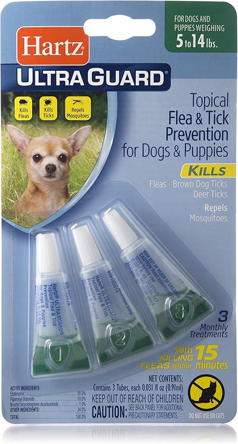 Hartz UltraGuard Flea & Tick Drops for Dogs & Puppies 5-14lbs - 3 Monthly Treatment