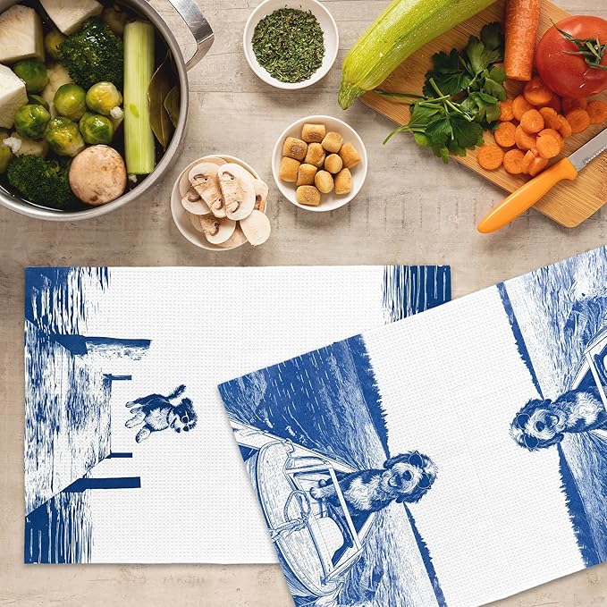 Lake House Decor Bernedoodle Kitchen Towels Set of 2, Summer Funny Lake Dog Coastal Bathroom Hand Towel, Dog Lover Gifts Tea Towel Dish Towels 16x24 Inch