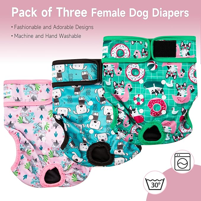 Paw Legend Washable Reusable Female Dog Period Diapers for Heat Doggie Puppy Diapers for Female Dogs (3 Pack, X-Small)
