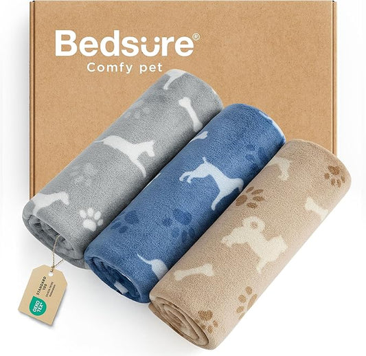Bedsure 1 Pack 3 Pet Blankets, Super Soft Fluffy Premium Fleece Flannel Portable Throw Dog Blankets for Small Dogs, Printed Cat Puppy Blanket Grey/Brown/Blue Small(23x16 inch)