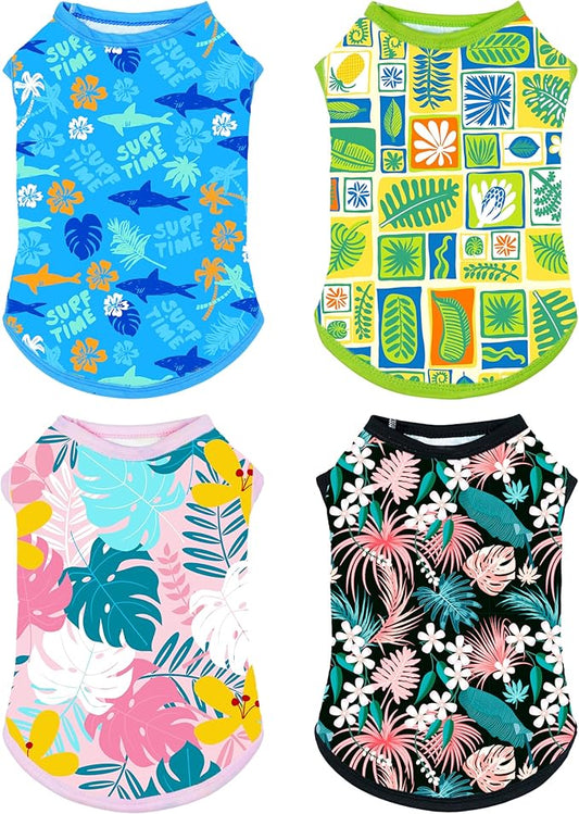 PET SHOW 4 Pack Dog Hawaiian Shirts for Small Medium Dogs UPF 50+ UV Sun Protection Summer Cool Clothes Tank Top Floral Puppy Cats T-Shirts Pet Holiday Party Sleeveless Vest Boy Girl(Medium)