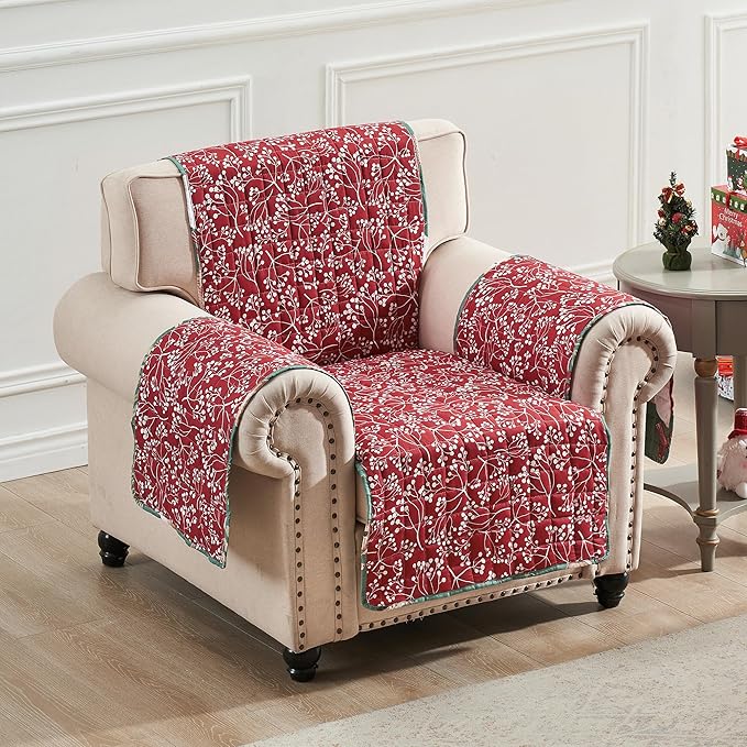 Greenland Home Willow Reversible Slipcover - Furniture Protector - Arm Chair - Holiday