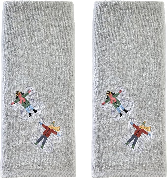 SKL Home Christmas/Winter Snow Angels Hand Towel 2pc Set for Bath/Kitchen/Bar & Gift, Gray