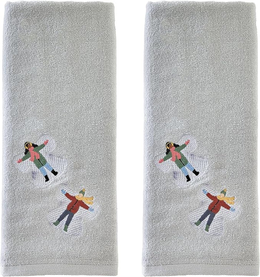 SKL Home Christmas/Winter Snow Angels Hand Towel 2pc Set for Bath/Kitchen/Bar & Gift, Gray
