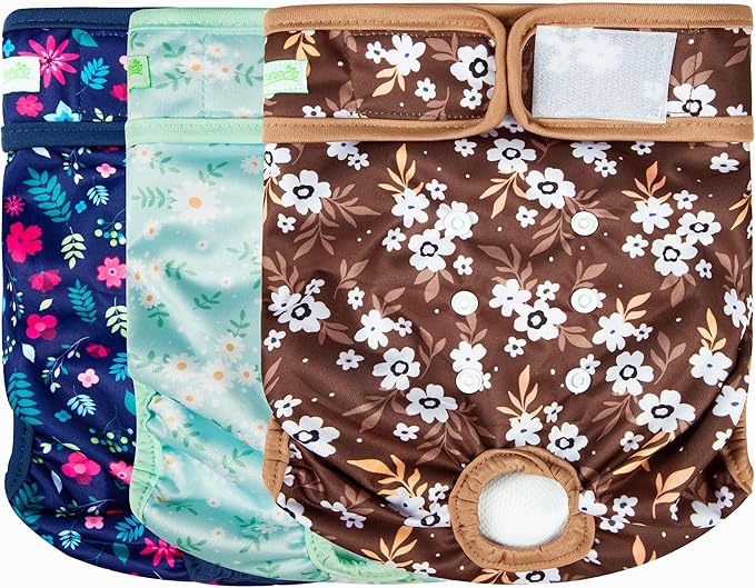 wegreeco Washable Female Dog Diapers Highly Absorbent Reusable Diapers for Dog in Heat Period, 3 Pack (Chrysanthemum, Medium)