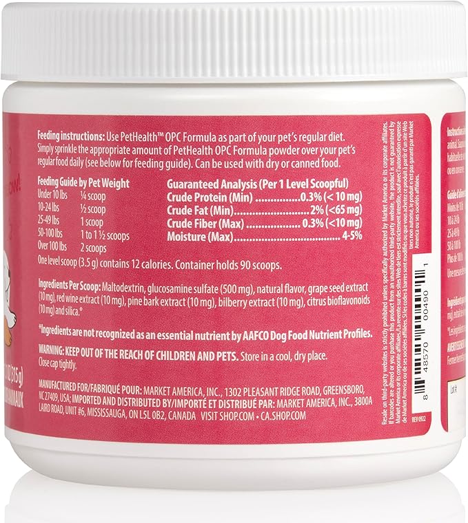 Pet Health OPC Formula with Glucosamine for Dogs & Cats, Beef Flavor – Joint Support, Healthy Circulation, Antioxidant Protection, Supports Cardiovascular & Visual Health (90 Servings)
