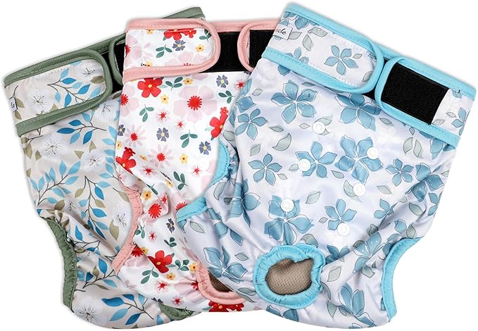 Washable Female Dog Diapers (3 Pack) - No Leak Reusable Diapers for Doggy Female in Period - Highly Absorbent Dog Heat Panties with Adjustable Snaps XL