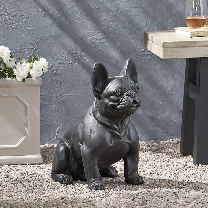 Christopher Knight Home Tamara Outdoor French Bulldog Garden Statue, Matte Black
