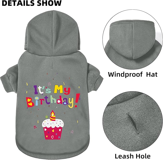 GreenJoy Dog Sweater Dog Hoodie Cold Weather Coat Hooded Sweatshirt for Puppies,Cats, Small Medium Large Dogs (Grey(It's My Birthday), XX-Large)