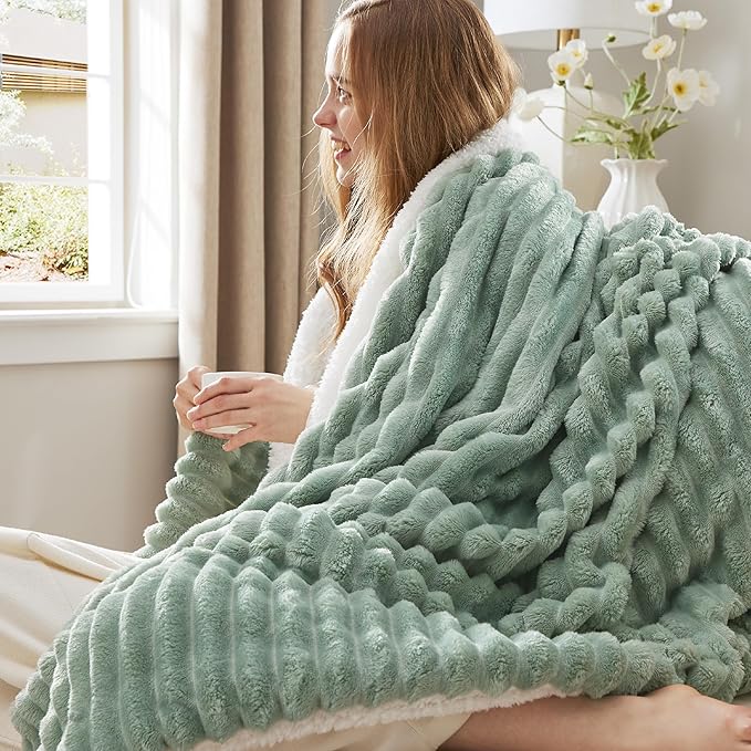 Bedsure Sherpa Throw Blanket for Couch - Super Soft, Cozy Fleece Thick Warm Blanket for Winter, GentleSoft Plush & Fluffy Spring Throw Gift for Women, Room Decor, Sage Green, 50x60 Inches