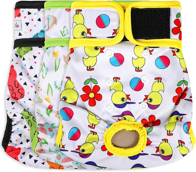 Washable Female Dog Diapers - Premium Reusable Diapers for Doggie in Heat - Highly Absorbent Dog Diapers Female for Pet Incontinence with Adjustable Snaps(Animals, L)