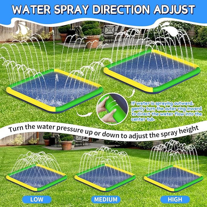 Splash Pad for Kids & Dogs, EPN 155"-110" Extra Large Non-Slip Sprinkler Splash Pad, Thickened 0.5mm PVC Water Play Mat, Outdoor Water Toy for Backyard Summer Fun, Ideal for Toddlers 3+ Boys Girls