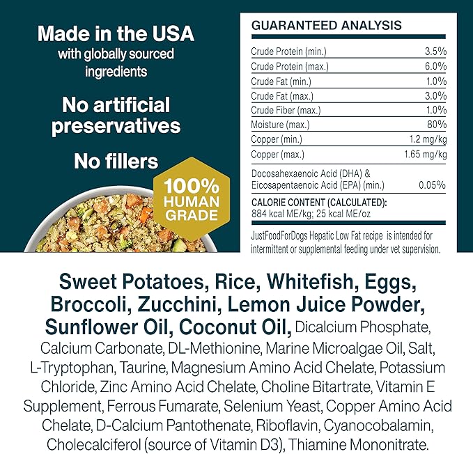 Just Food For Dogs Vet RX Frozen Fresh Prescription Dog Food, Human Grade, Vet Recommended Fresh Pet Meal or Toppers, Limited Ingredient, Prescription Diet, Hepatic Support 18 oz - 7 Pack