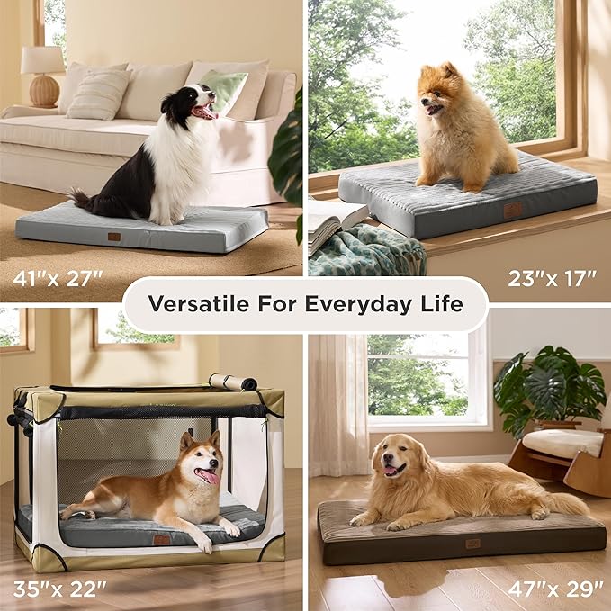Bedsure ComfyFleece XXL Dog Bed for Crate - Extra Large Orthopedic Pet Beds with Removable Washable Cover, NOT Waterproof Egg Crate Foam Mat, Suitable for Pet Up to 100 lbs, 47x29x4, Not for Chewers