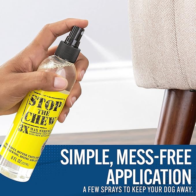 EBPP Stop The Chew 3X Strength Anti Chew Spray for Dogs - No Chew Spray for Puppies - Alcohol Free Dog Deterrent Spray - Bitter Spray for Dogs to Stop Chewing - Powerful No Chew Spray for Dogs - 8oz