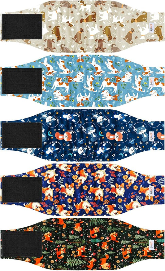 5 Pack Dog Diapers Male Reusable, Premium Belly Bands for Male Dogs, High Absorbing Dog Pee Wraps for Doggie in Incontinence or Training Flower M