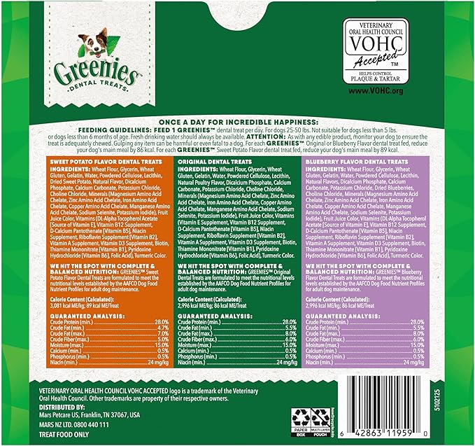 Greenies Veterinarian-Recommended Natural Dental Dog Treats, Dental Chews for Dogs, Regular Size, Variety, 12 oz, 36 Count (Pack of 2)