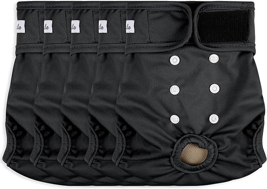 Female Dog Diapers 5Pcs - Premium Reusable Diapers for Doggie in Heat - Highly Absorbent Dog Diapers Female for Pet Incontinence with Adjustable Snaps,Black, M